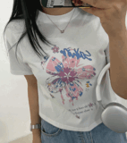 [여름준비] 시리즈4 꽃 프린팅 크롭 반팔티셔츠/키치/y2k
